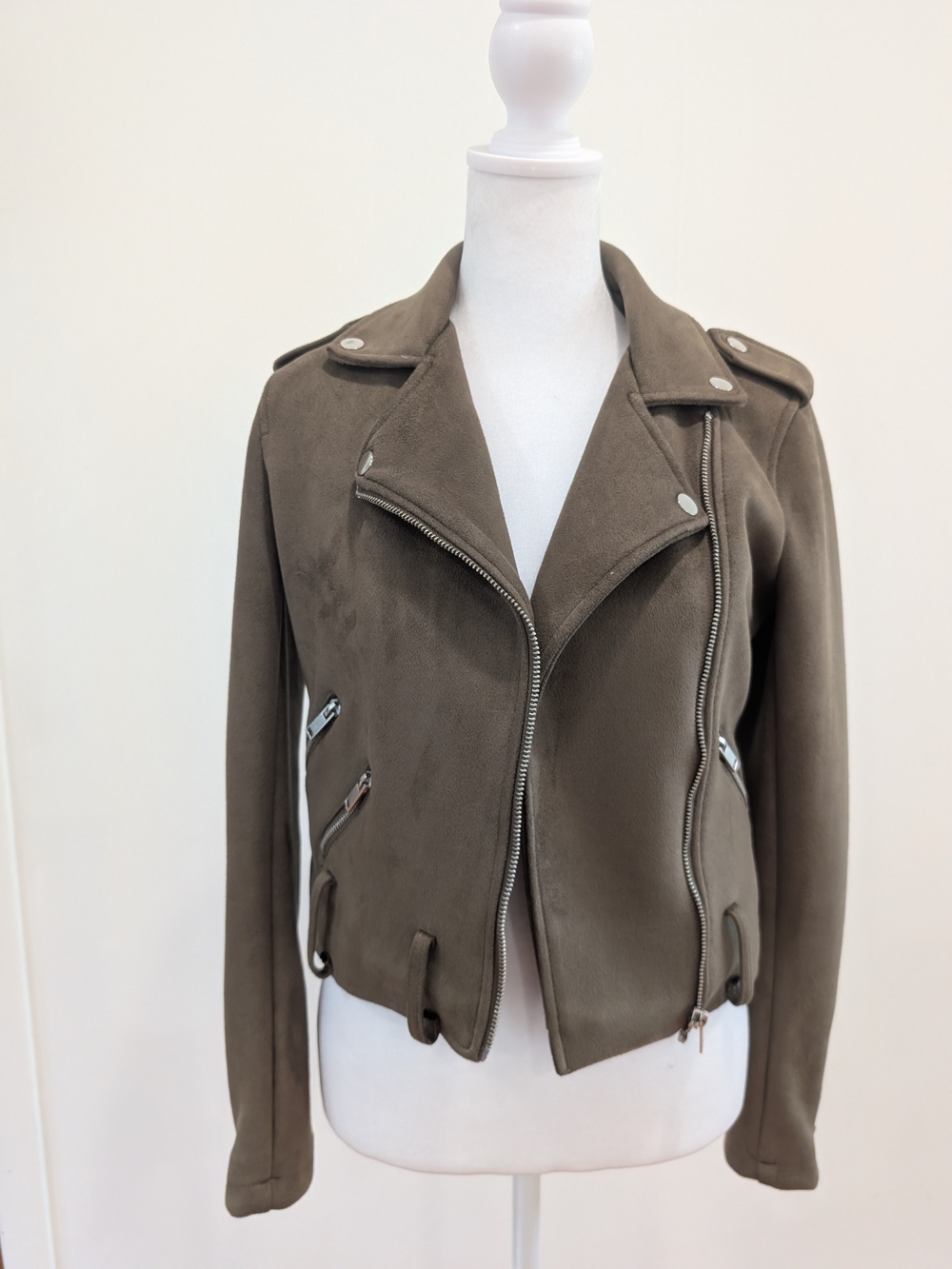 Bar III Taupe/Olive Suede Look Moto Jacket